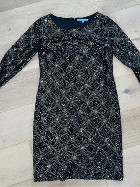 ANTONIO MELANI Black & Gold Beaded Midi Dress